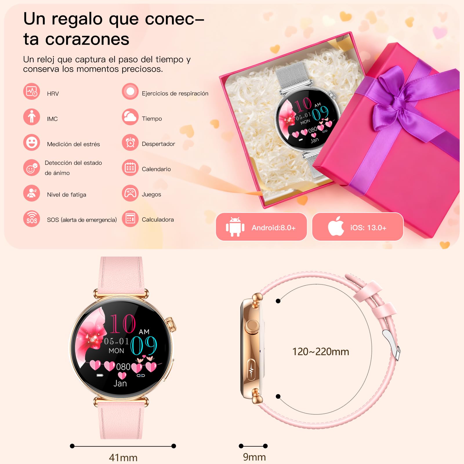 AI-GPT Reloj Inteligente Mujer con ECG Presión Arterial HRV Ciclo Menstrual | 1.32"AMOLED Pantalla Reloj Salud,24H Pulsómetro Sueño SpO2 Composición Corporal BMI Fatiga Emociones SOS 30s Mini Chequeo