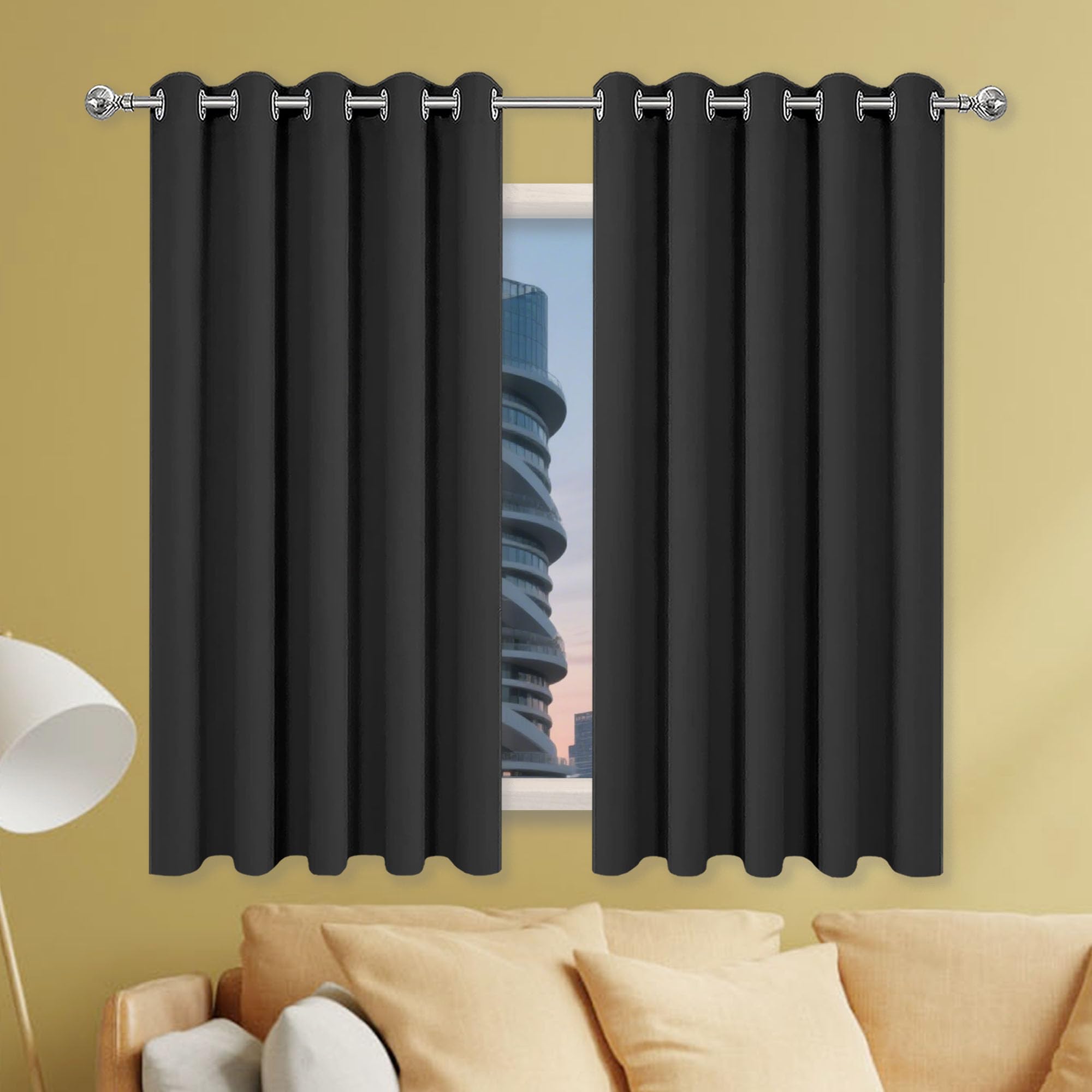 Rideau salon avec oeillets occultant noir pour chambre et bureau
