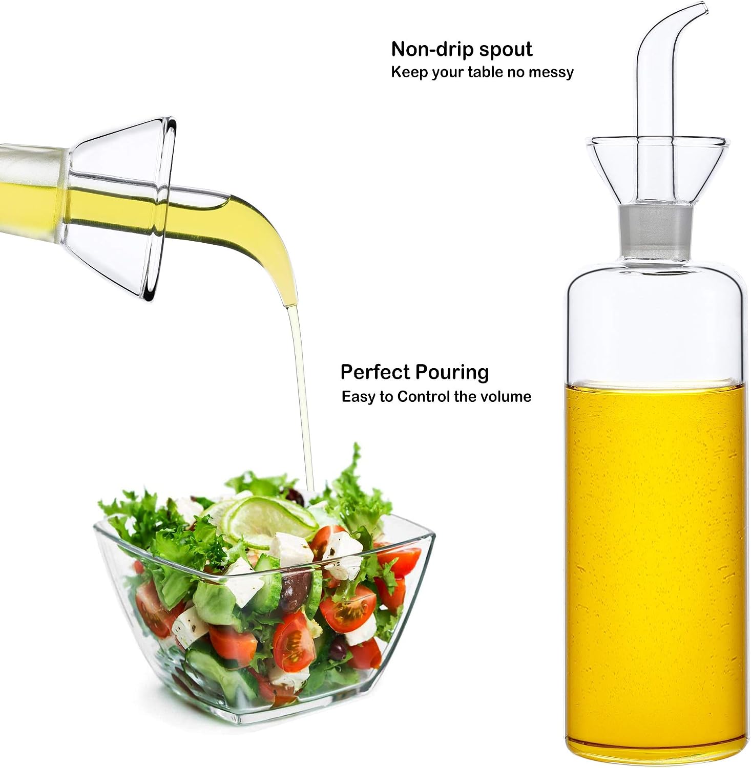 HAIZEEN 500ml/17oz Clear Glass Olive Oil Dispenser Bottle, Oil & Vinegar Cruet with Pourers and NO Funnel Needed - Image 3
