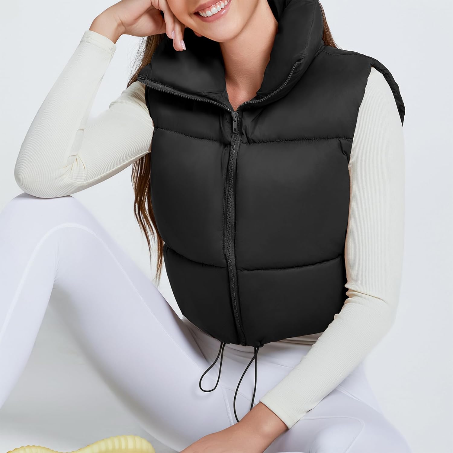 CULACCINO Women's Winter Cropped Puffer Vest Crop Jackets For Women Full Zip Stand Collar Padded Lightweight Outwear Vest - Image 3