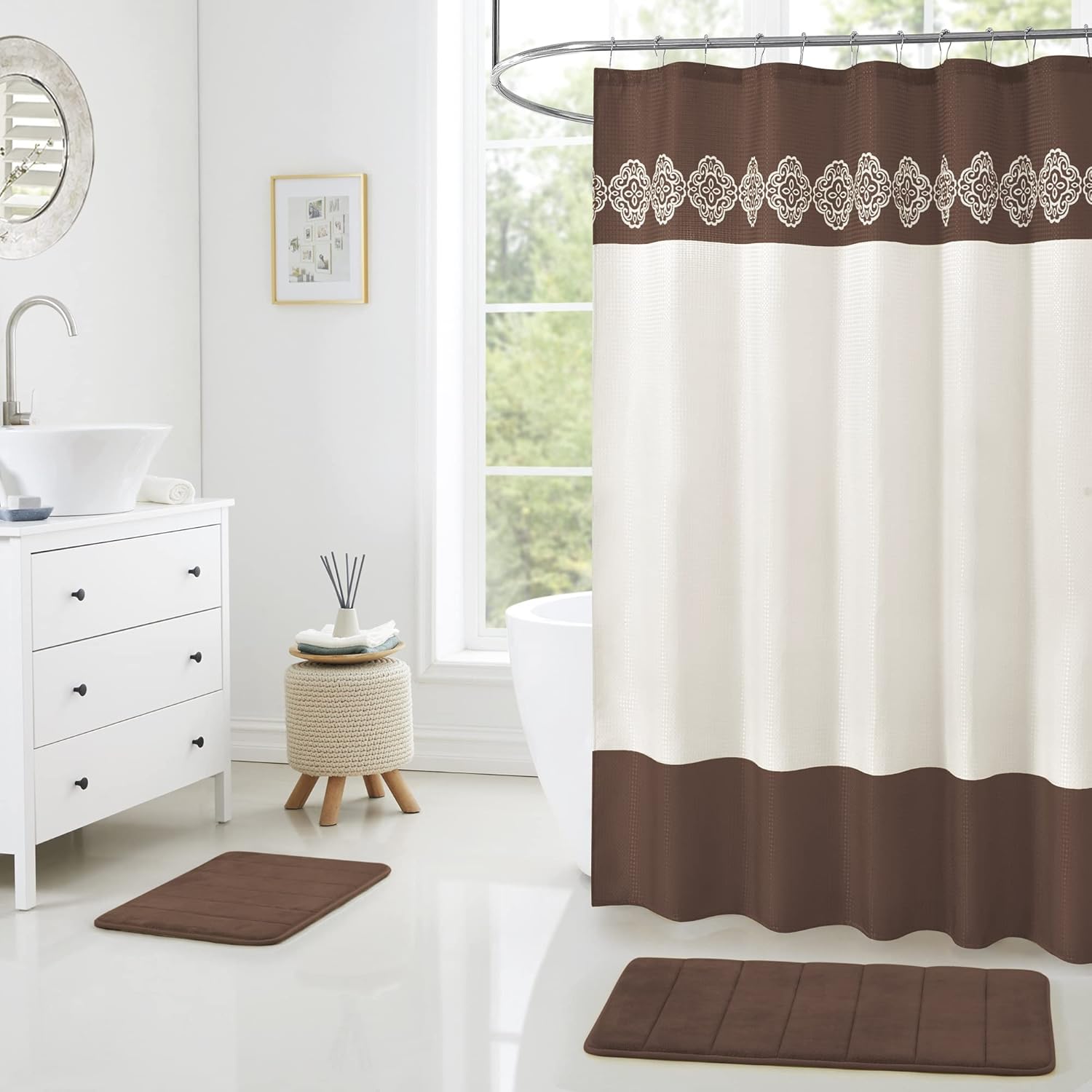 Amazon.com: 15 Piece Bathroom Shower Curtain set with Memory Foam Bath ...