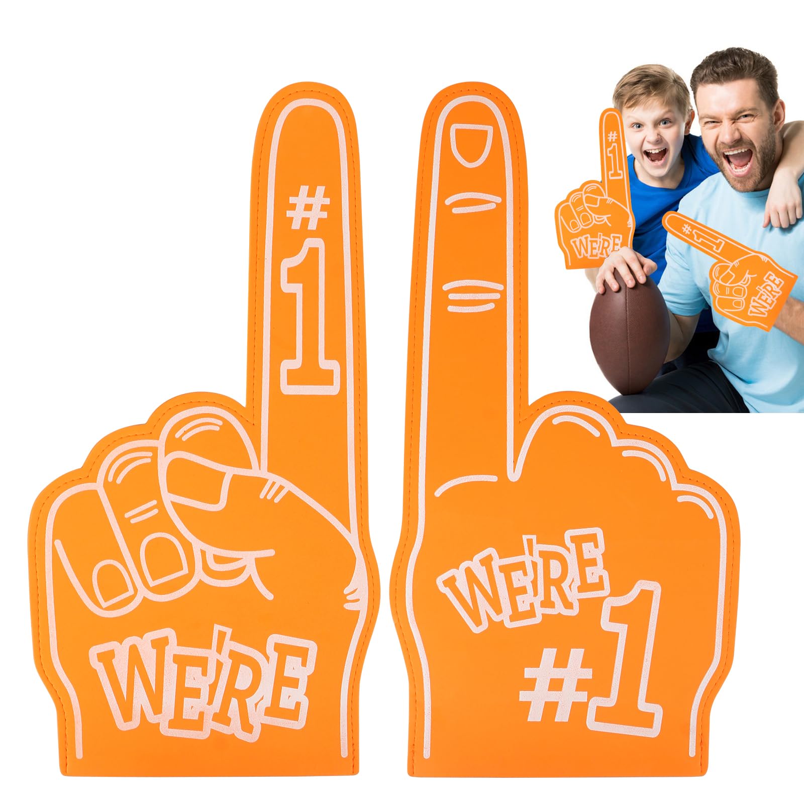 LALASTYLE 2 Giant Foam Fingers - Gladiator & Number 1 Fan Foam Hand Gloves for Sports Events & Parties (Orange) - Image 3