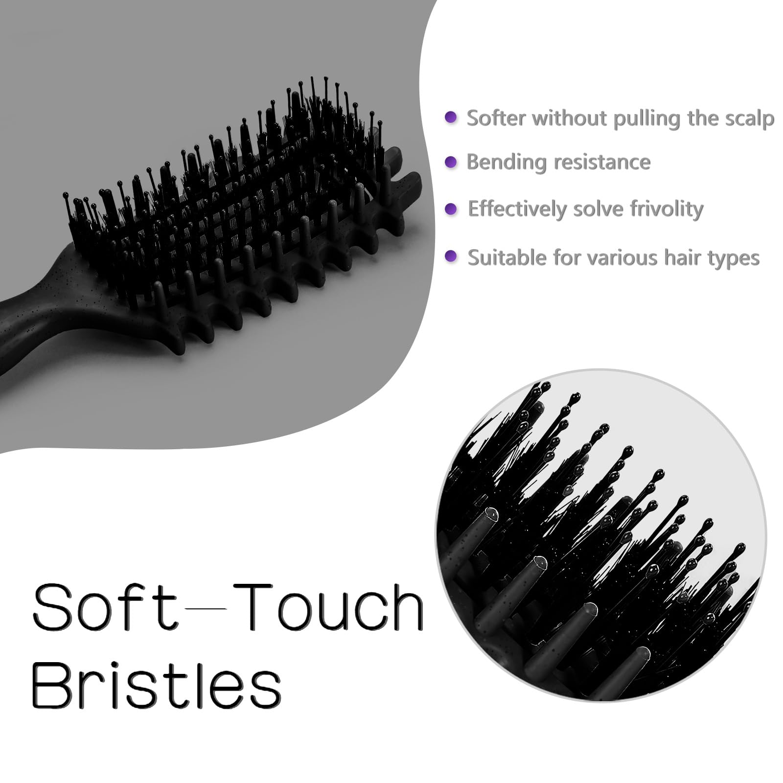 Cepillo de pelo rizado, cepillo definidor de rizos para rizos y ondas definidos sin esfuerzo, cepillo de pelo ventilado para cabello húmedo y seco, mujeres y hombres, reduce el encrespamiento (negro)