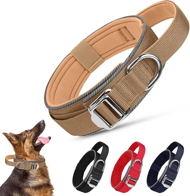 Ledeak Taktisches Hundehalsband mit Griff – Weich, Reflektierend für Mittel-Große Hunde (Khaki, M)