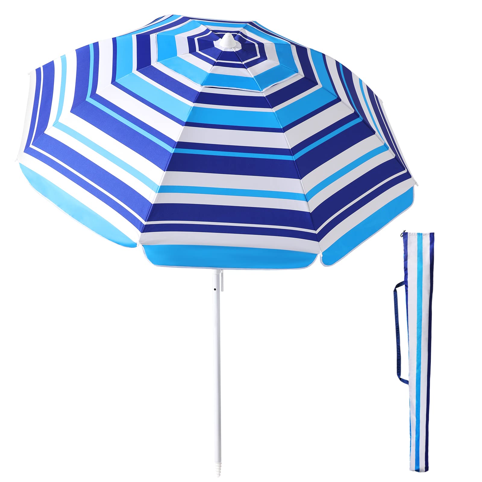 Beach Umbrella - 6.56FT Arc Length,Beach Umbrellas for Sand Portable with 8 Ribs and Carry Bag