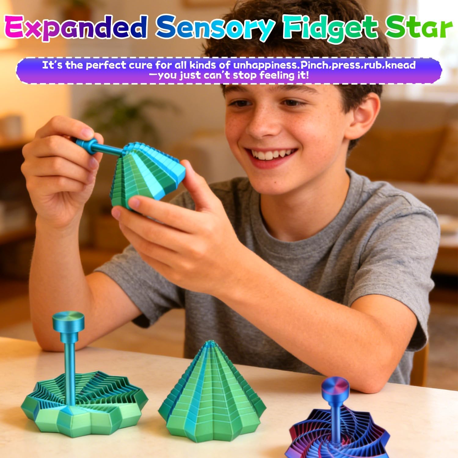 Fractal Sensory Fidget Star, 2Pcs Expanded Star Fidget Toys with Handle, 3D Printed Fidget Toy for Adults & Teens - Image 2