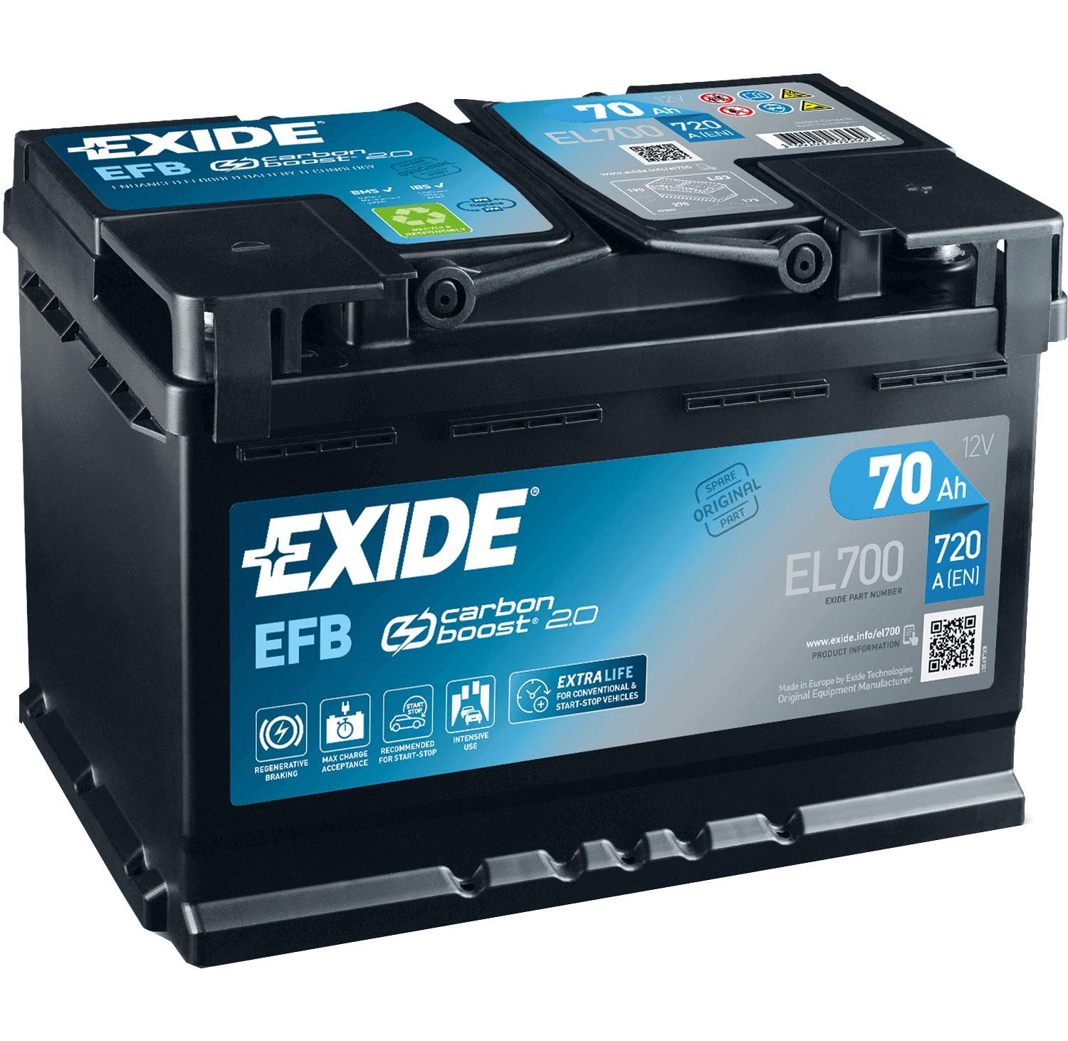 Batterie Exide EFB EL700 70Ah 720A pour Voiture