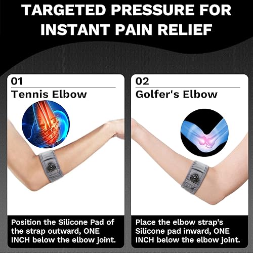 Miniatura 4 de Codera para codo de tenista para hombres y mujeres, codera para tendinitis y codo de tenista y codo de golfista, correa de codo ajustable (gris,