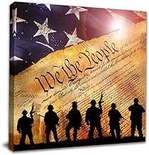 Rustic American Flag with Soldiers, Army Rangers Canvas Decor, The Constitution Art Print, Patriotic Wall Art, Navy Seals Artwork for Living Room Office, US Marines Decals, Military Gift