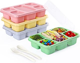 IVEETTY Bento Box Adult Lunch Containers 4 Pack, 5 Compartment Reusable Lunchable Containers for Kids, Stackable Snack Box With XXL Space for Sandwiches,Meal Prep for School Travel