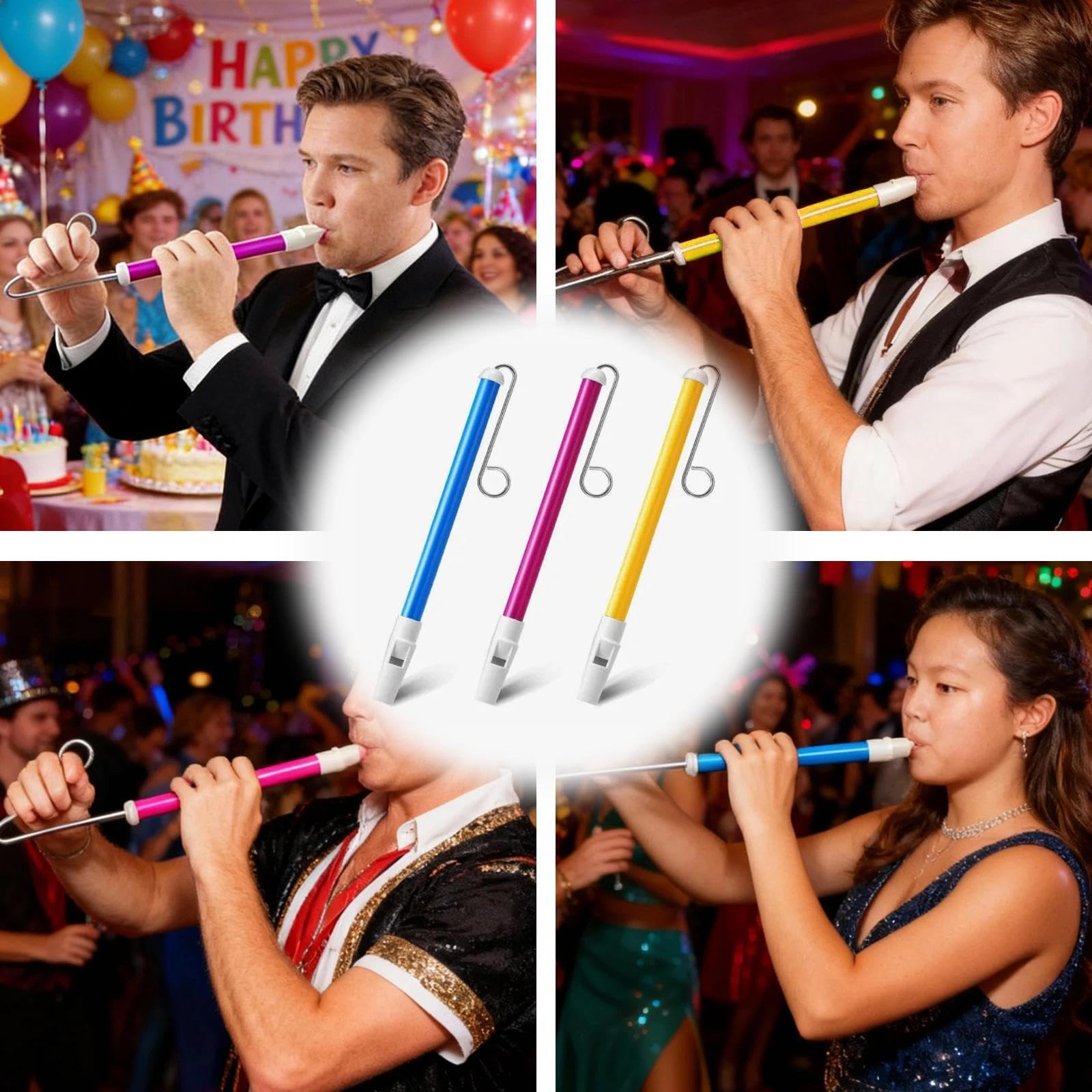 3 Stück Slide Whistle Instrumente – Schiebepfeifen aus Kunststoff mit Edelstahl-Gleitstangen, Lustiges Blasinstrument für Anfänger