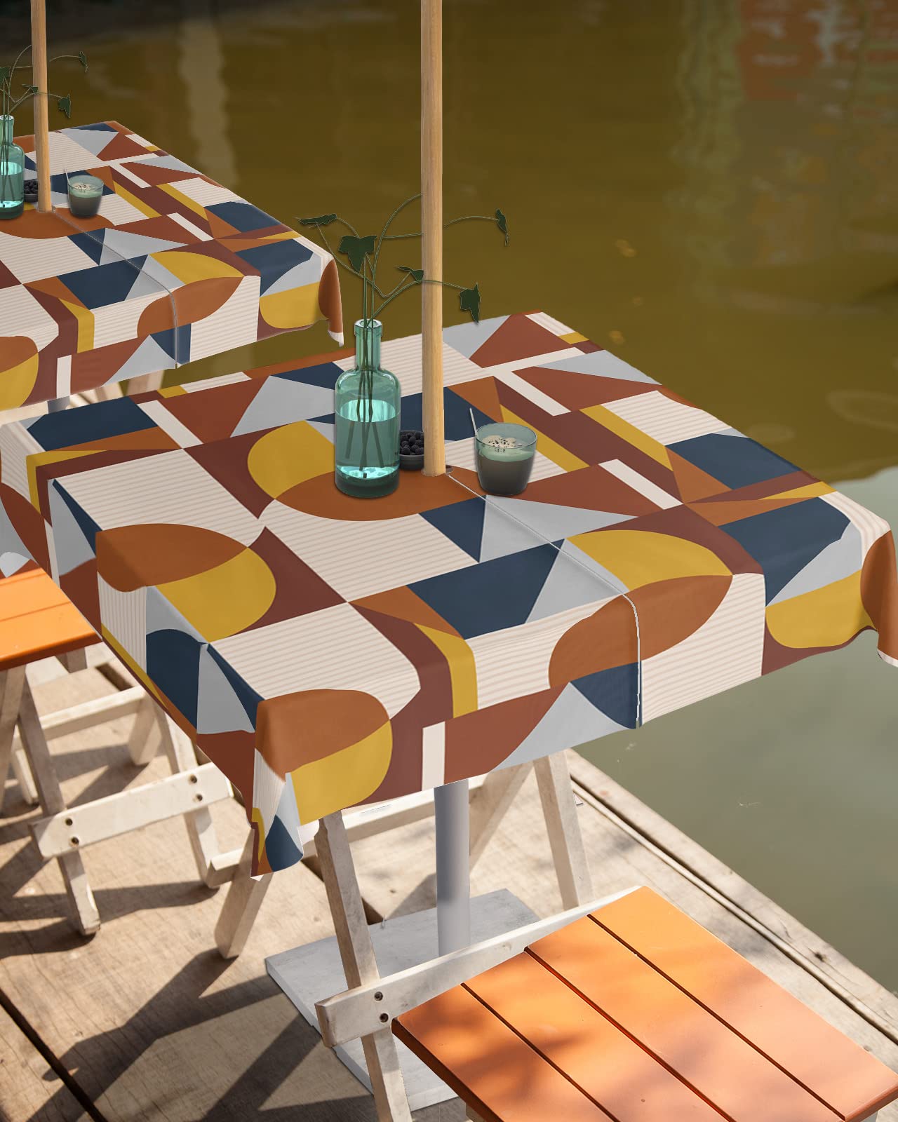 EZON-CH Outdoor Tablecloth with Umbrella Hole and Zipper 54