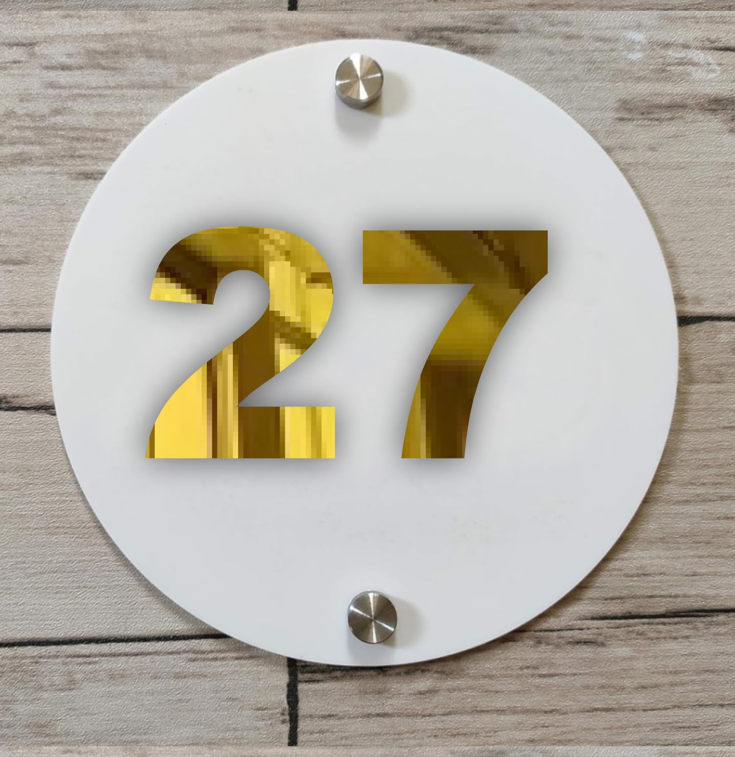 Room Number Plate No 27 | Mirror Gold with White Acrylic Number Plate with Double Side Tape On Backside-image-33