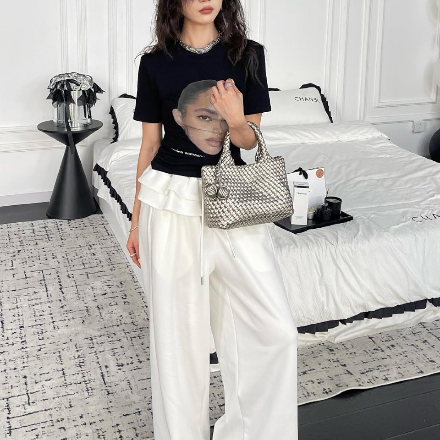 Woven Tote Bag for Women with Coin Purse, Foldable Chain Small Crossbody Handbags, Fashion Shoulder Bag, Hobo Satchel - Image 3