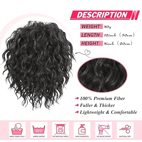 Miniatura 2 de Pieza de pelo desordenado Yaki con textura, dulce, suelto, ondulado, rizado, moño corto, con cordón, extensiones de cola de caballo sintéticas,