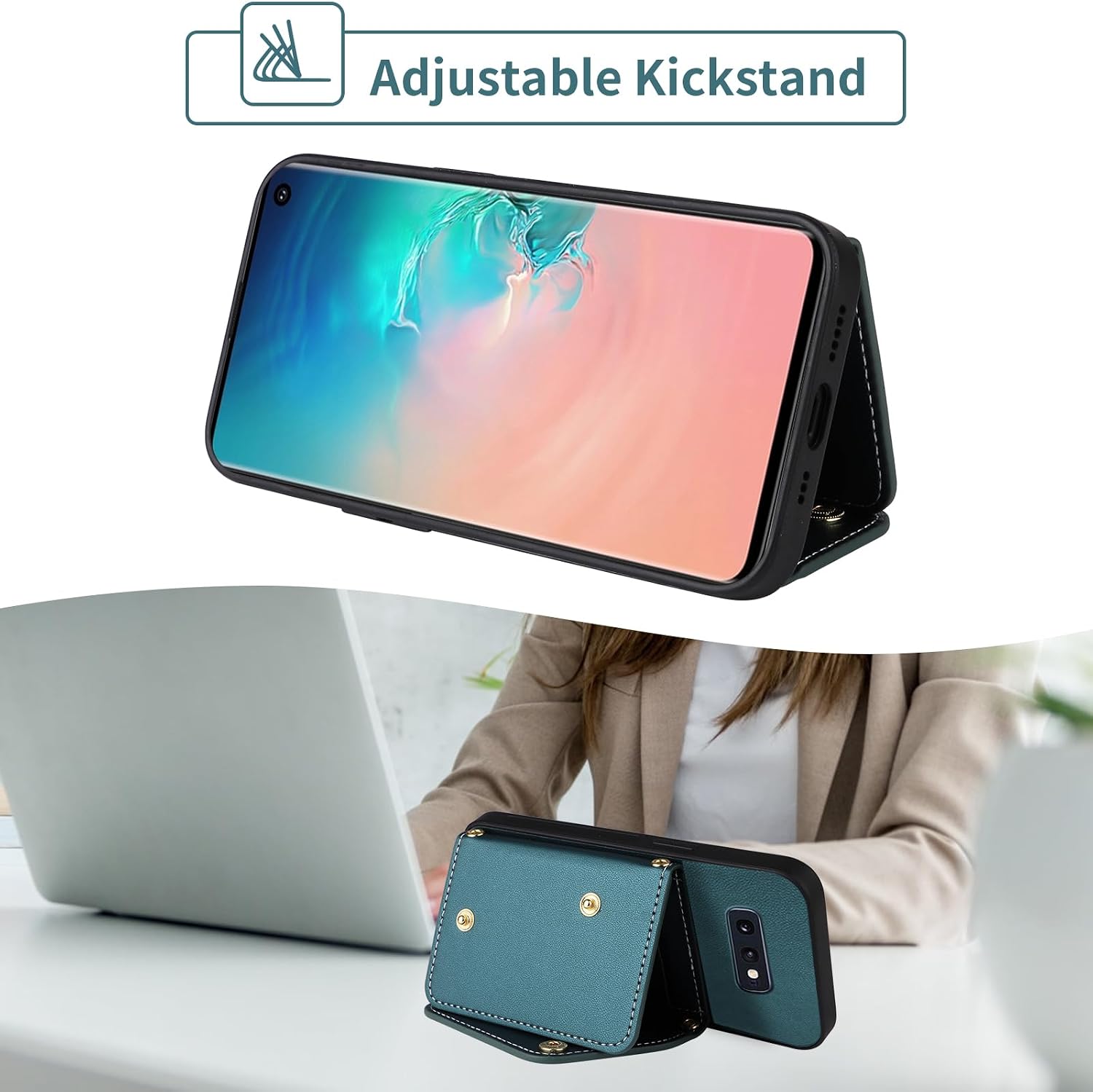 Wallet Phone Case for Samsung Galaxy S10e Kickstand Card Slots Men Green image 3