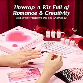 Beetles Red Gel Nail Polish & Nail Art Brushes Set-Heart Desire Multifunctional Nail Brushes Kit for Nail Art with Heart Nail Gems&Nail stickers Manicure Gift for Girls Women