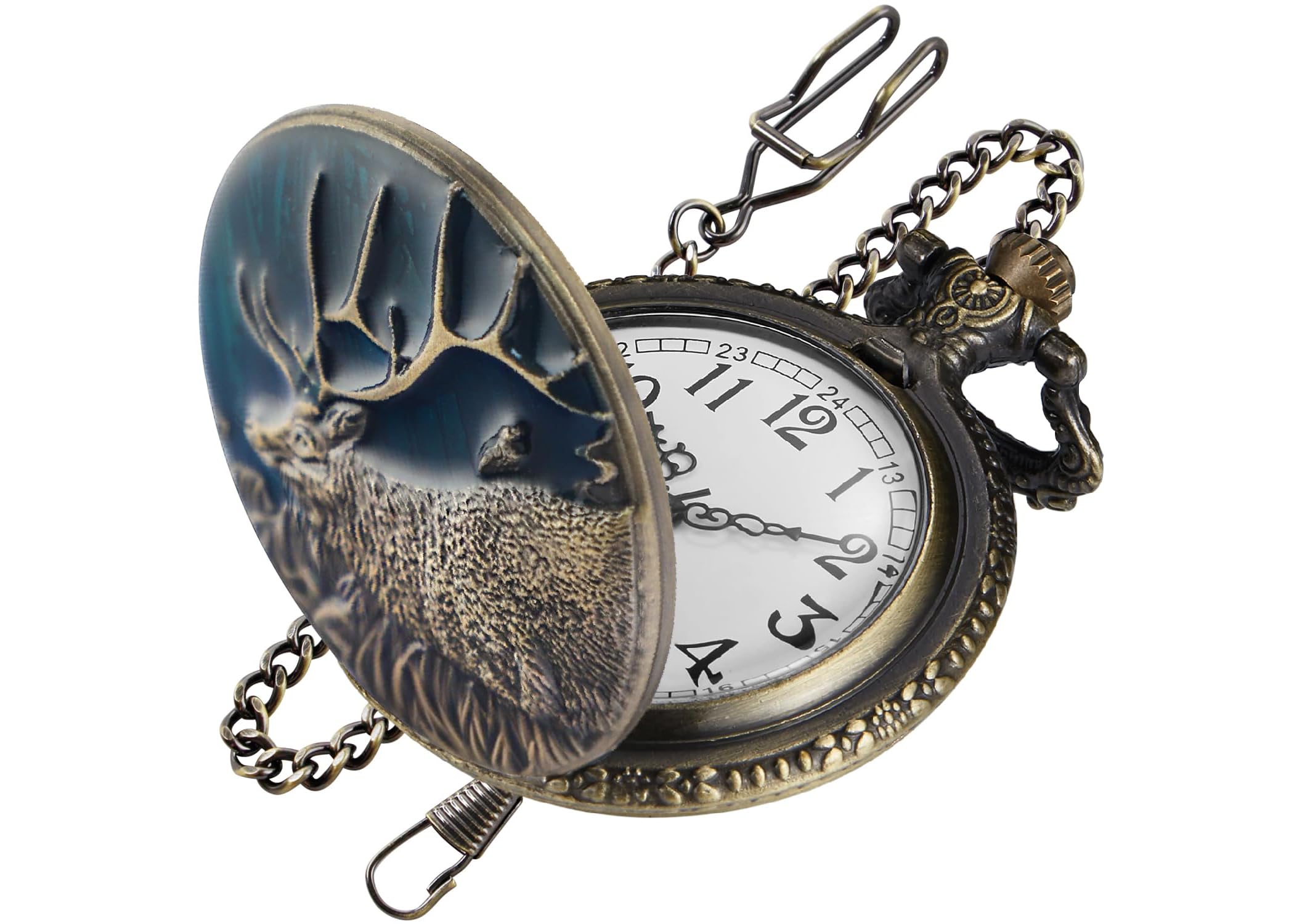 Animal Patch Pocket Watch, Carved Animal Design Patch Pocket Watch for Men, Men's Pocket Watch with Waist Chain