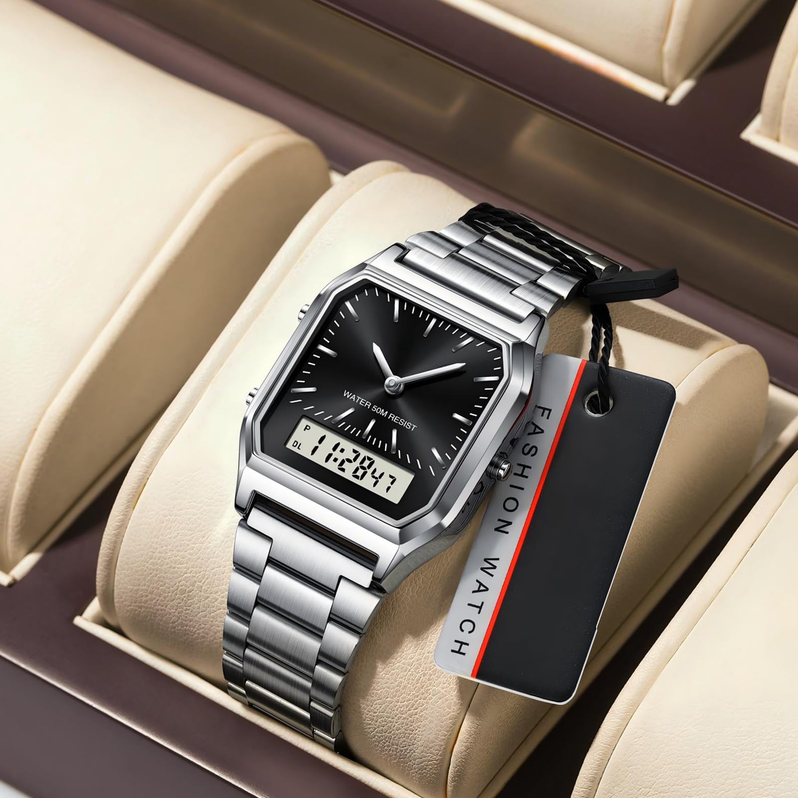 findtime Unisex Armbanduhr Analoge Digitale Retro Uhr Herren Damen Quarzuhr Wasserdicht Beleuchtung mit Datum Alarm Stoppuhr Herrenuhr Damenuhr Vintage Elegant Uhren