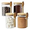 15 oz Glass Sugar Container, 4 Pack Coffee Container, Glass Jars with Lids | Seal, BPA-Free, Bamboo Soop, Coffee Bar Accessories, for Coffee Beans, Creamer, Salt, Overnight Oats, Brown sugar, Candy, Tea