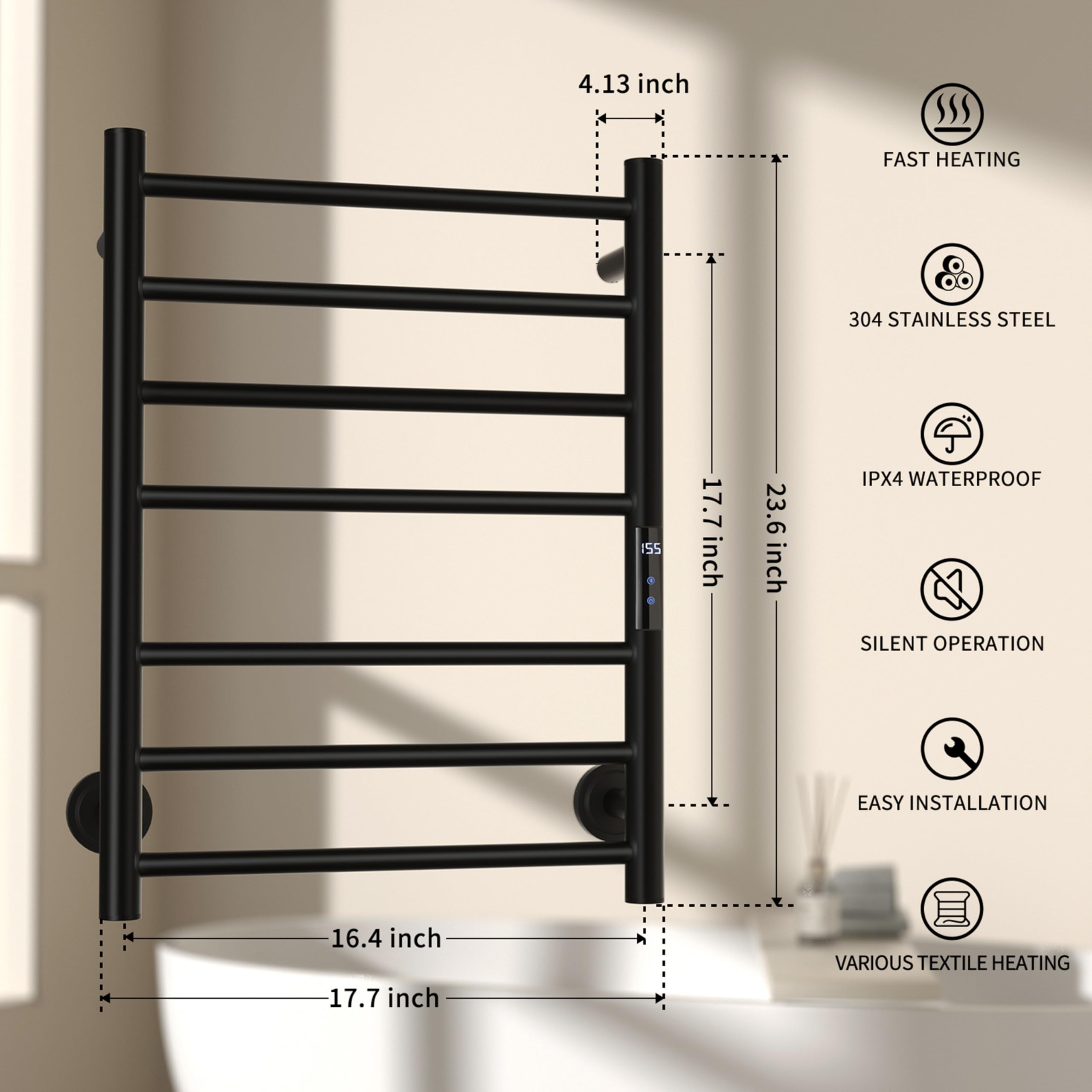 Statappy Heated Towel Rack for Bathroom, Towel Warmer Rack Wall Mounted Electric Towel Rack with 24-Hour Timer, Heated Towel Bar, Plug-in/Hardwired, 304 Stainless Steel