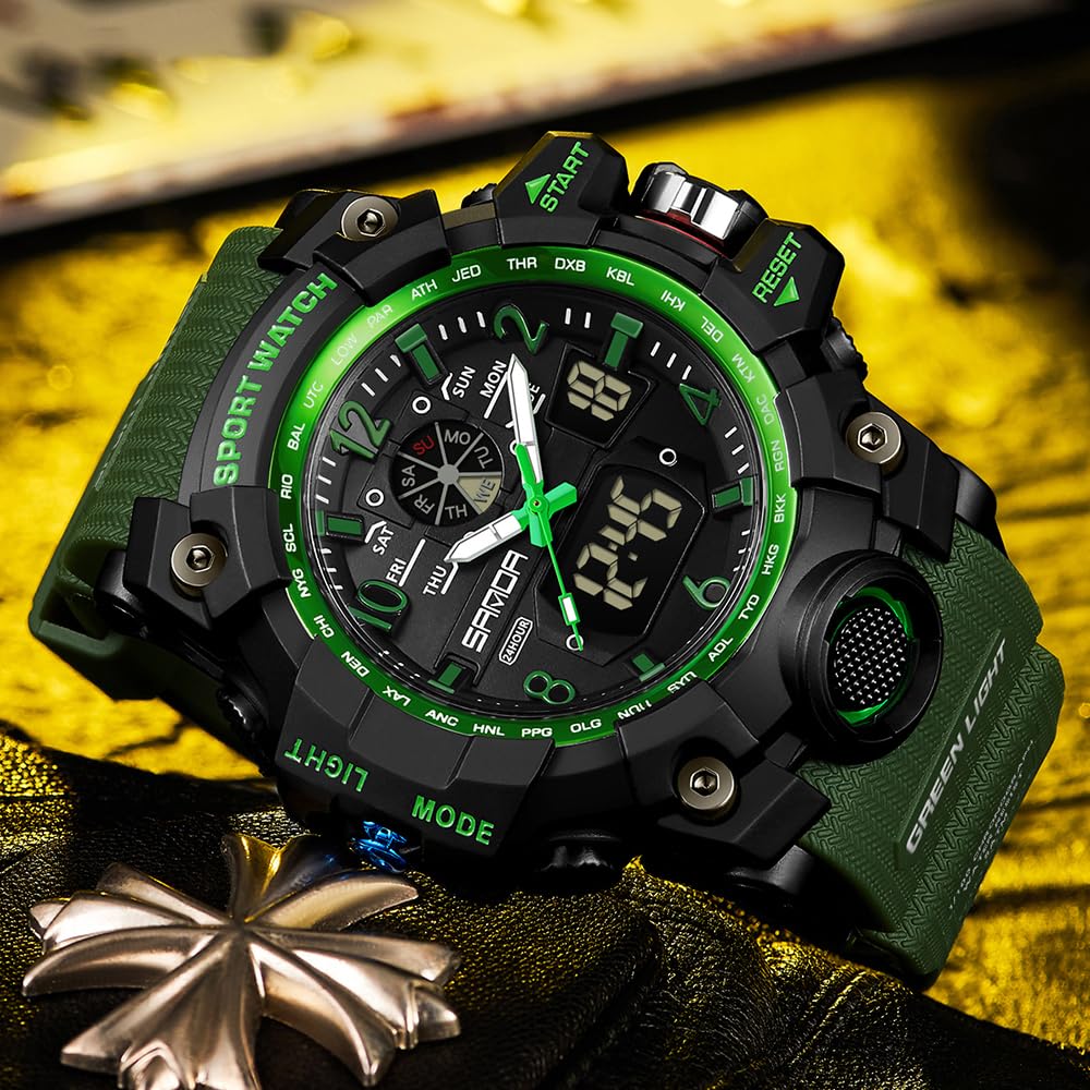 AIMES - Orologio tattico da uomo, sportivo, impermeabile, militare, analogico, digitale, con data, sveglia, cronometro, tattica, multifunzione, quadrante grande
