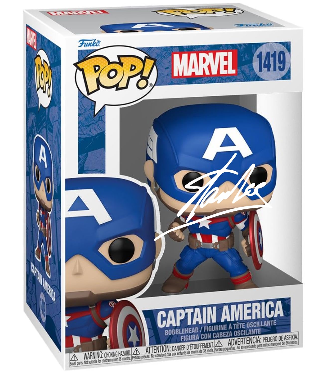 キャプテンアメリカ FUNKO POP アンソニーマッキー サイン MARVEL Stan Lee Captain America #1419 Avengers Facsimile Signed Reprint