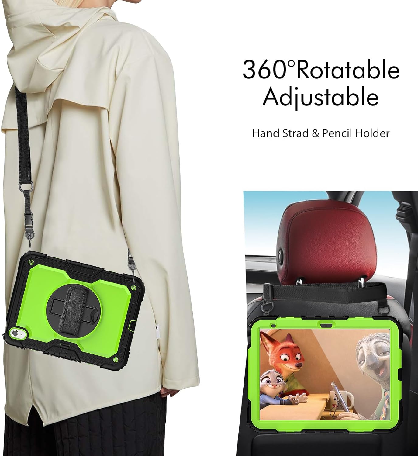 SIBEITU Case Compatible with ipad 10th Generation10.9'', ipad 10 Case with Screen Protector and Pencil Holder Full-Body Drop Protection, 360° Rotate Hand Shoulder Strap 2022