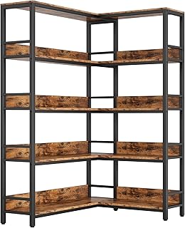 IRONCK Corner Bookshelf 5 Tiers, Industrial Corner Bookcase with Baffles...
