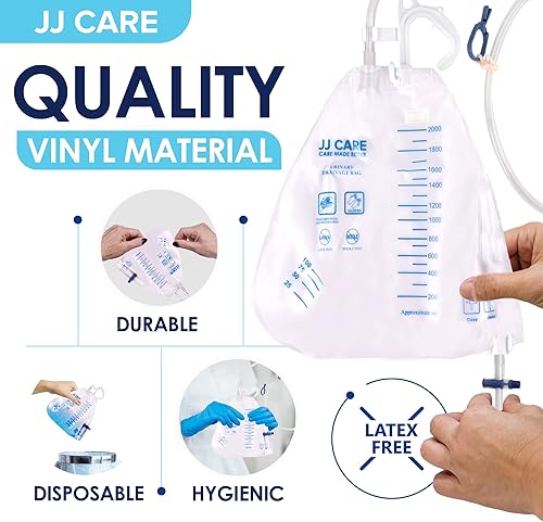 Miniatura 4 de JJ CARE Bolsas de catéter  Paquete de 6 bolsas de drenaje urinario, 67.6 fl oz con tubo de 42 pulgadas, cámara antirreflujo desechable, vinilo a