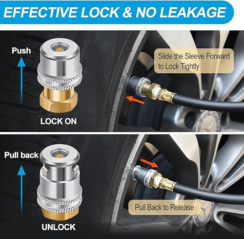 Miniatura 2 de WNCGC Mandril de aire, mandril de aire de latón de flujo cerrado de 14 FNPT, portabrocas de aire de bloqueo de conexión rápida para accesorios de