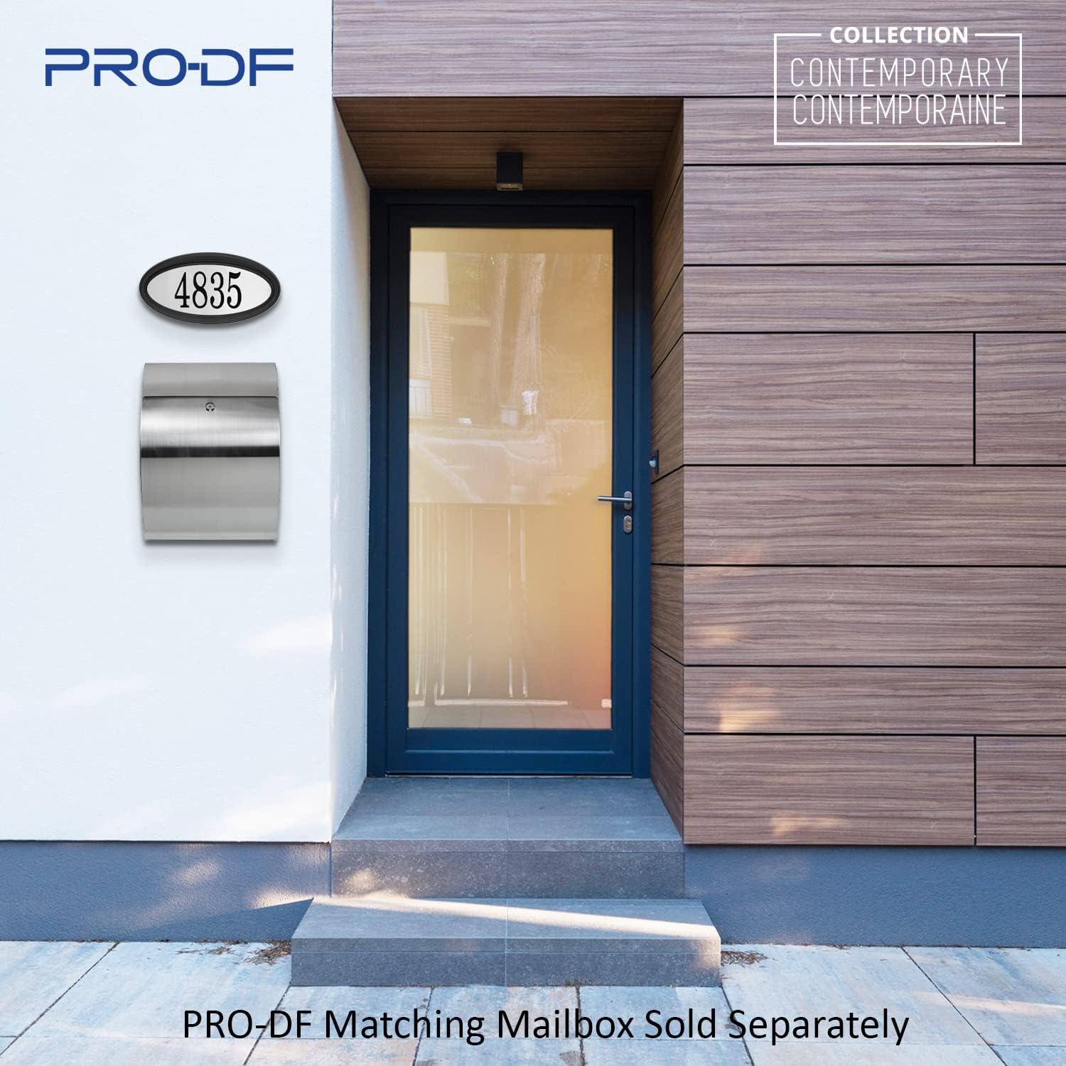 Oval Address Plaque – 4’’ Peel & Stick House Numbers INCLUDED – Outdoor Weatherproof Home Sign – PRO-DF - Made in Canada (Black/Stainless Steel)