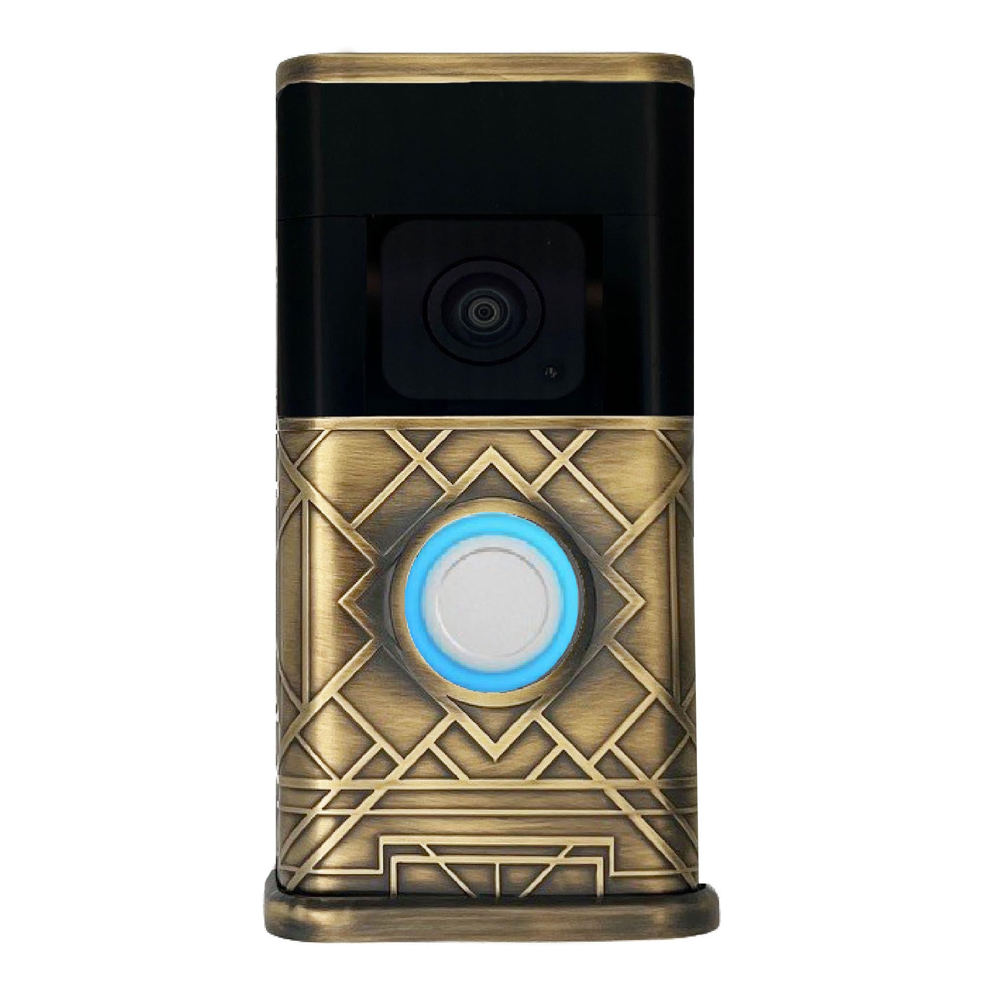 Art Deco Video Doorbell Cover (Compatible with Ring 3, 3 Plus, 4, Battery Plus, and Battery Pro) (Antique Brass)