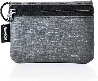 Recycled Fabric Mini Zipper Pouch Water Repellent Small Pouch Wallet & Card Pouch for Keys, ID, Coins & AirPods Case Made in USA (Heather Grey, Recycled Material)