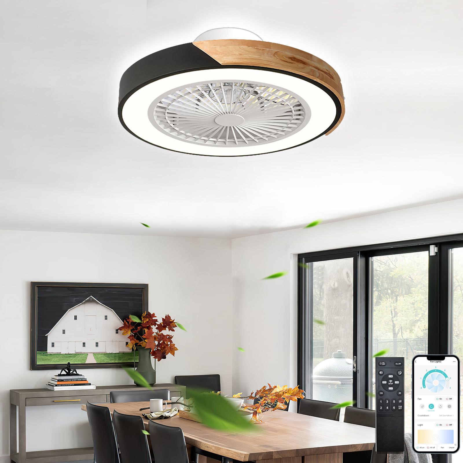 KVOYYIRA Ceiling Fans with Lights and Remote Quiet LED Dimmable Ceiling Fan with Lighting 5Blades DC Reversible Fan Chandelier Ceiling Light Available in Winter Summer for Bedroom Living Room-White
