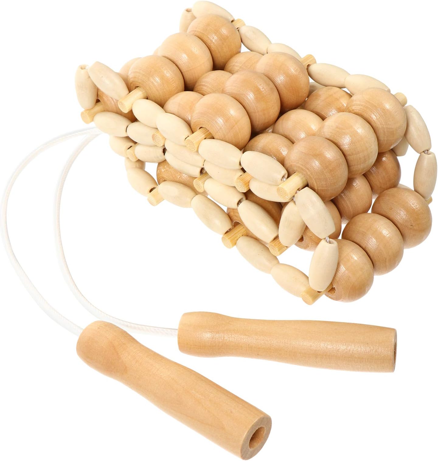 Healifty 1Pcs Wood Back Massage Roller Handmade Massage Roller Rope Wooden Full Body Massage Roller Massage Strap for Back, Neck, Shoulders, Legs