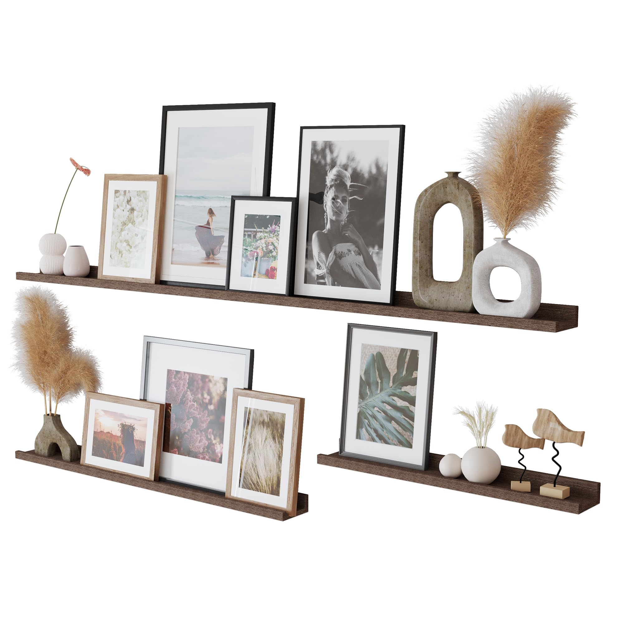 Rustic State Ted Picture Ledge Shelf with Lip Varied Sizes of 60, 36, 24 Inch - Picture Ledge for Home Decoration - Elegant Picture Shelf for Wall