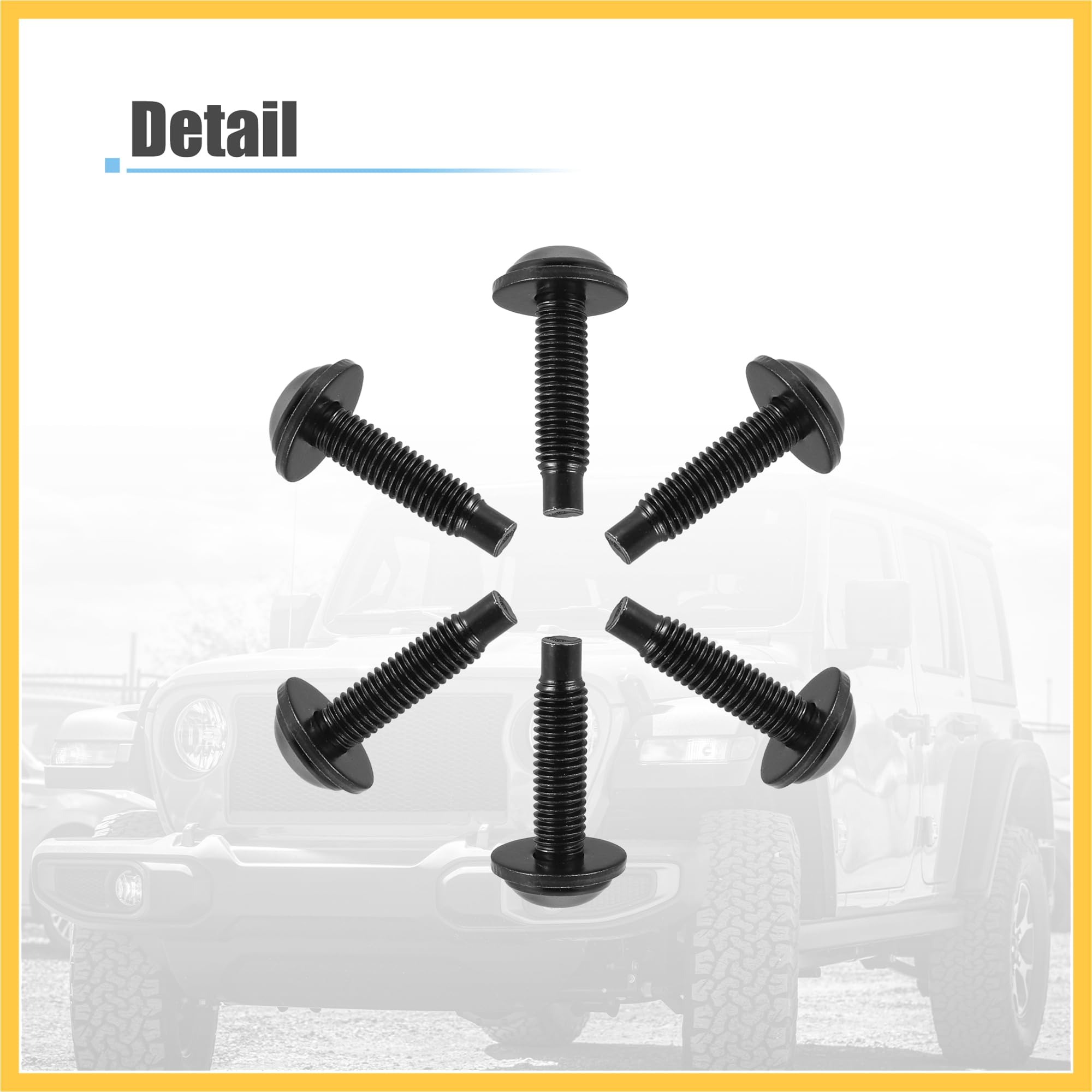Lot de 6 vis Torx rigides pour Jeep Wrangler 2007-2018 - Boulons de rechange extra longs en acier inoxydable noir