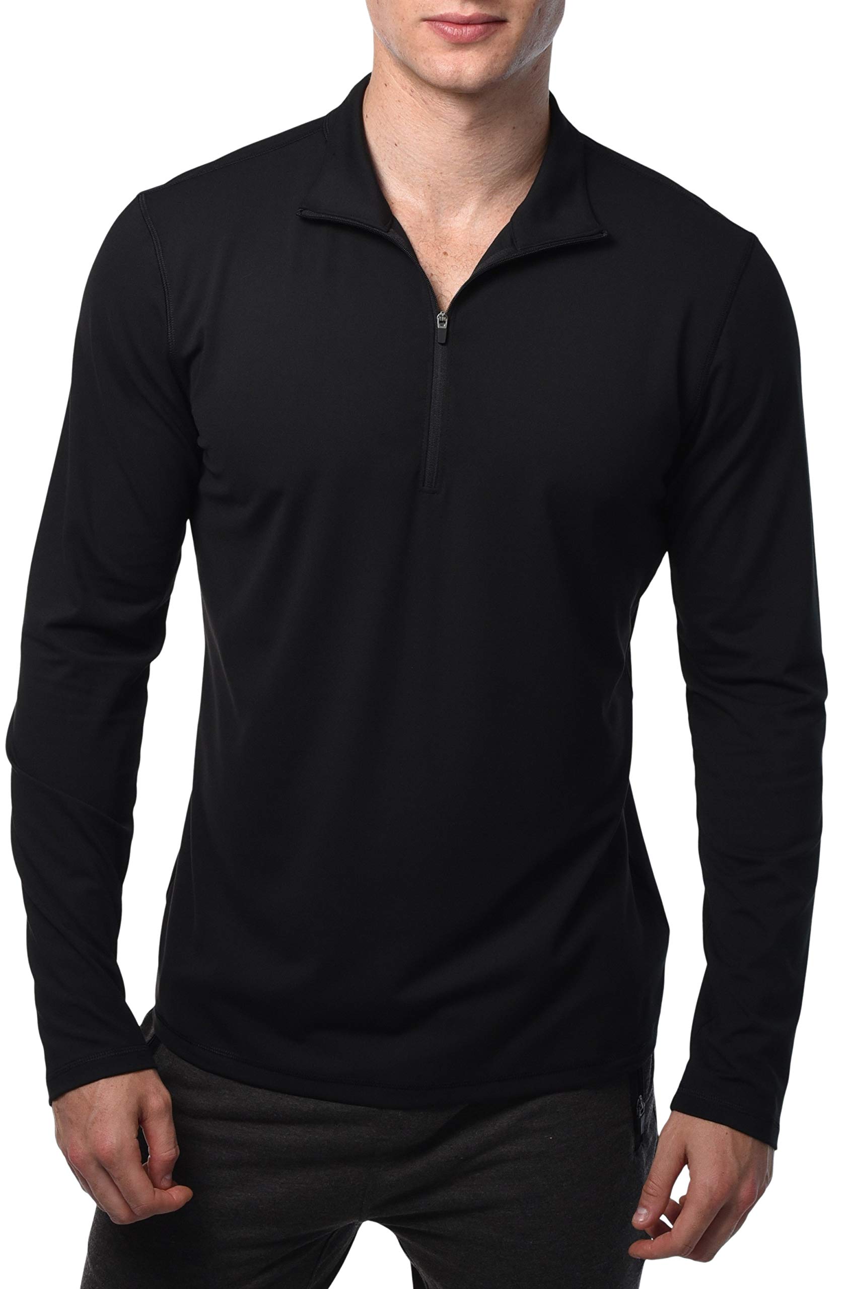 90 Degree By Reflex Soft Half Zip Pullover Long Sleeve Workout Running Shirt for Men - Black - Small