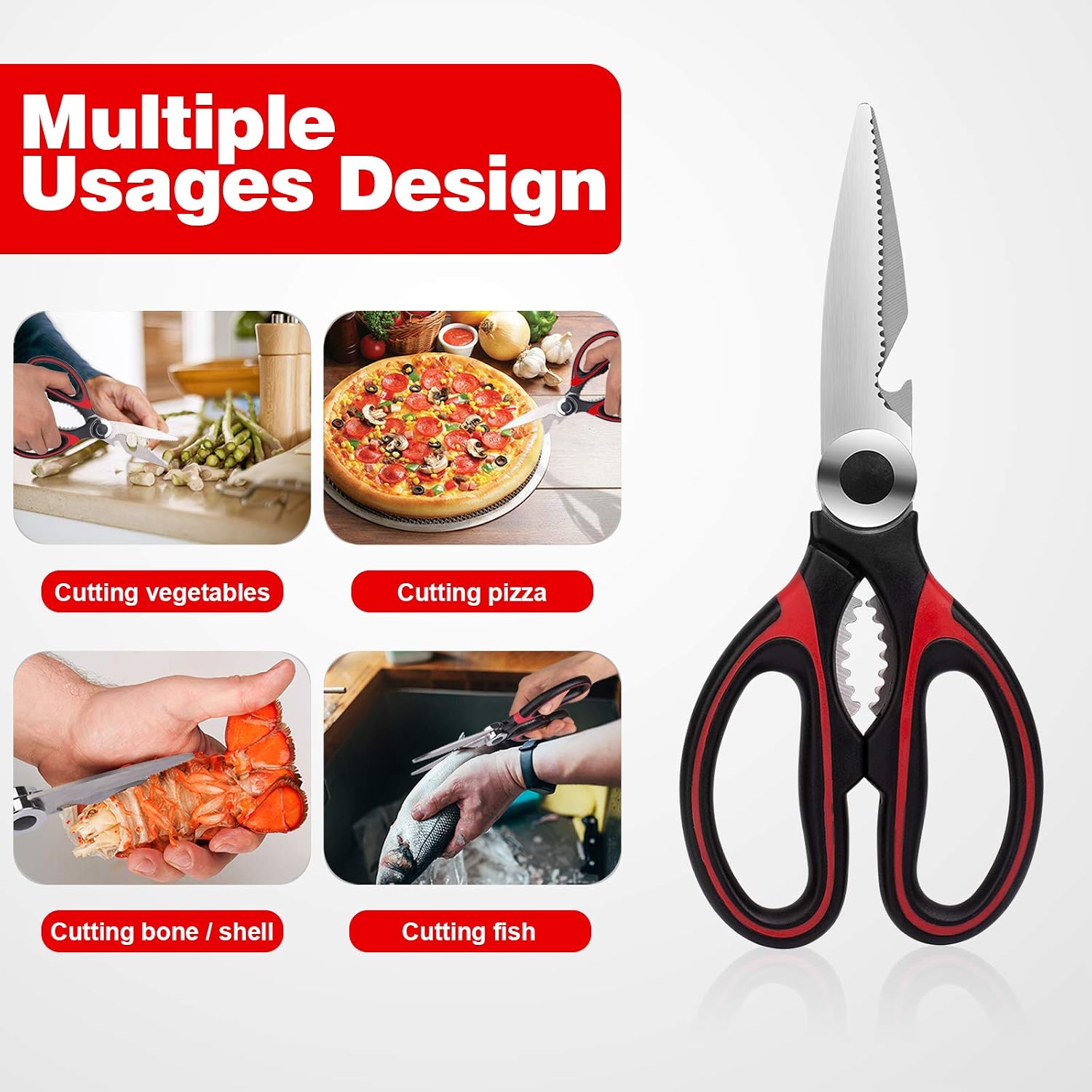 Kitchen Scissors, Kitchen Shears Multi Purpose Non Slip Sharp Stainless Steel, Kitchen Aid is Also Suitable for Poultry Scissors, Pizza Scissors, Fabric Scissors