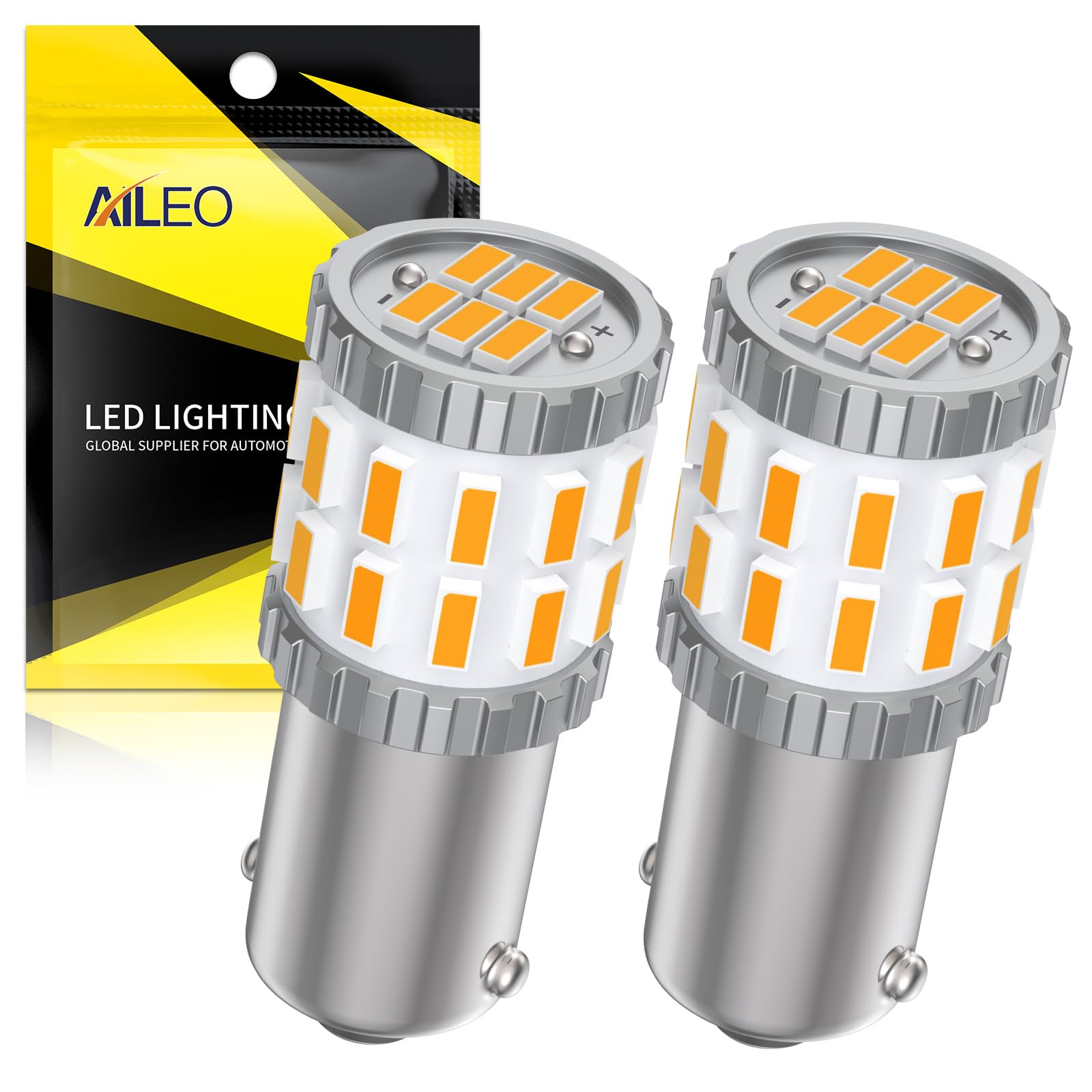 2Pcs BAY9S H21W LED Car Bulbs Amber Yellow Side Wedge Turn Corner