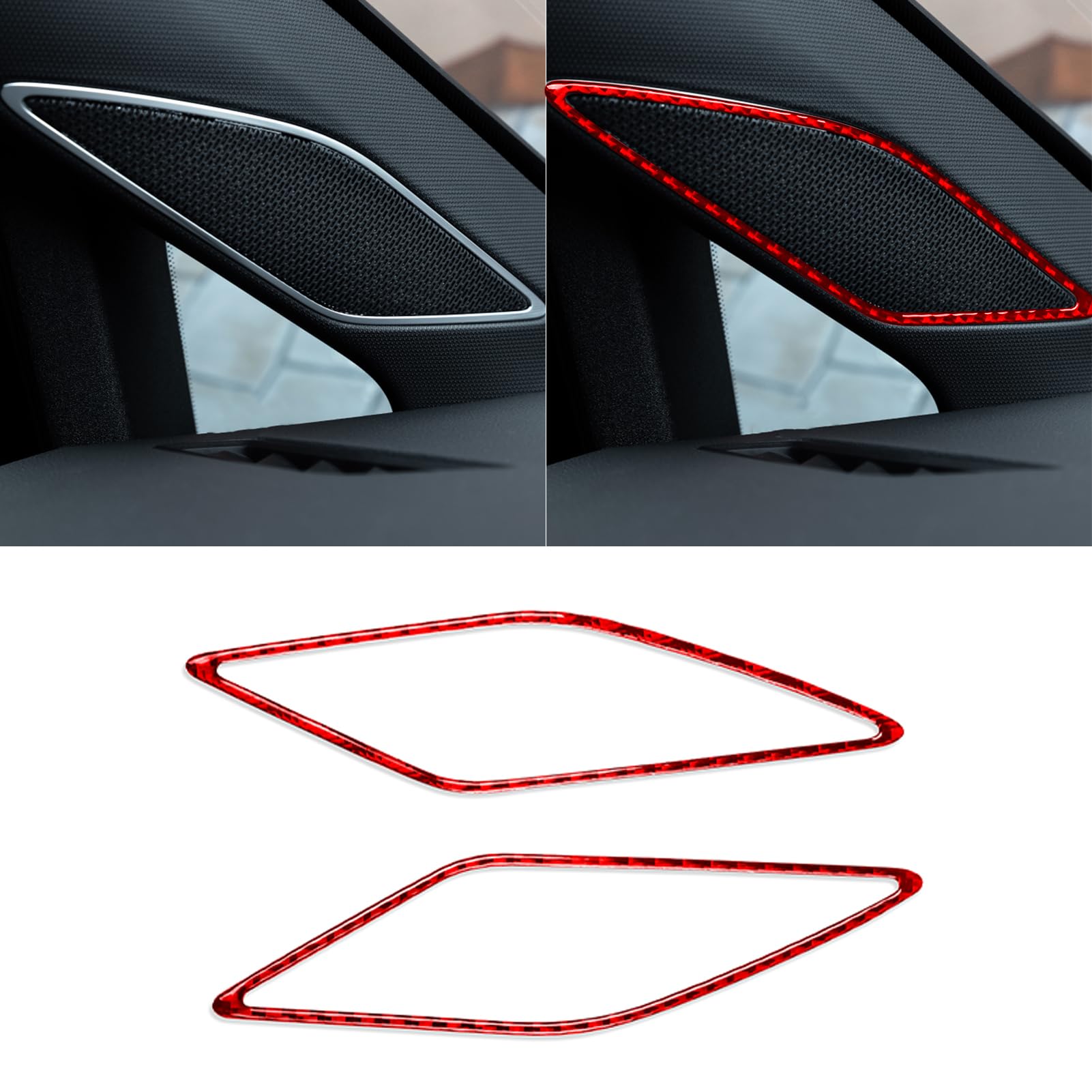 PJFUS Car Inner A-Pillar Loudspeaker Horn Speaker Frame Decoration Sticker Compatible with Volkswagen VW Golf (Mk8)/Golf VIII 8th Gen 2021 2022 2023 Real Carbon Fiber Auto Interior Accessories Red