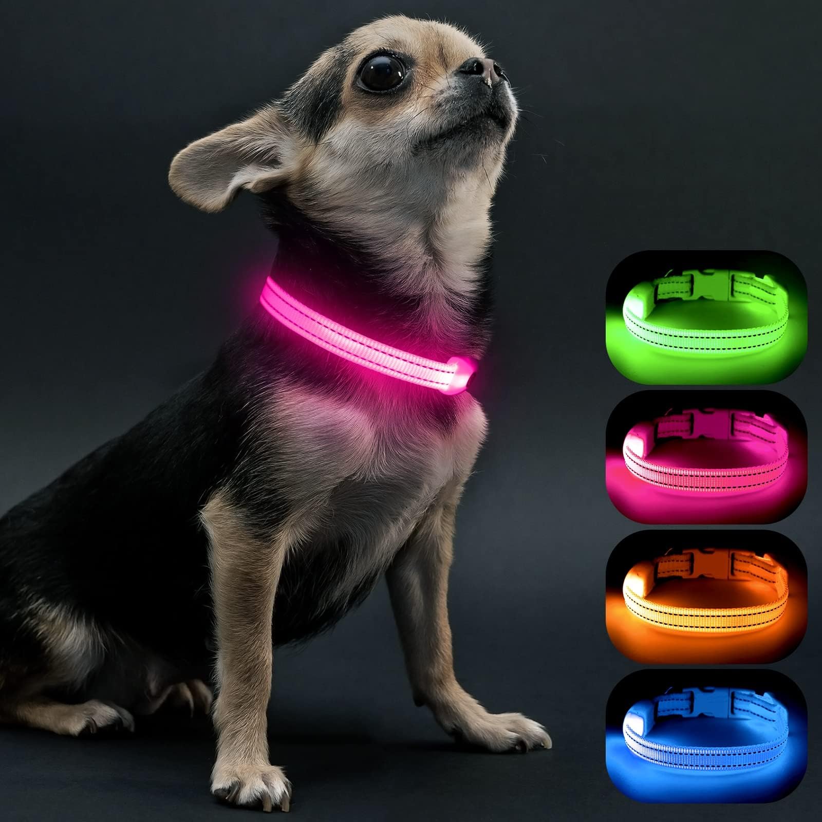 VisiniteLight Up Dog Collar,Small Dog Collar Light for The Dark, Reflective Pet Collars for Small or Puppy Dog or Cat (Pink)