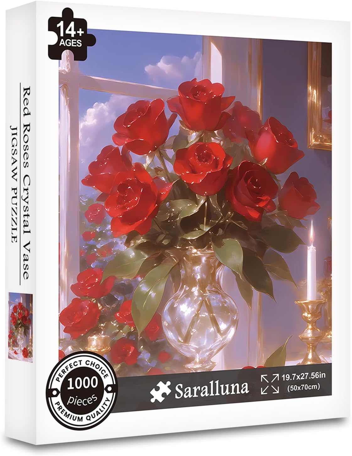 Puzzle for Adults 1000 Pieces,Red Roses Crystal Vase JigsawPuzzle, Challening Impossible Difficult Hard Fun 1000 Pieces Jigsaw Puzzles for Adults