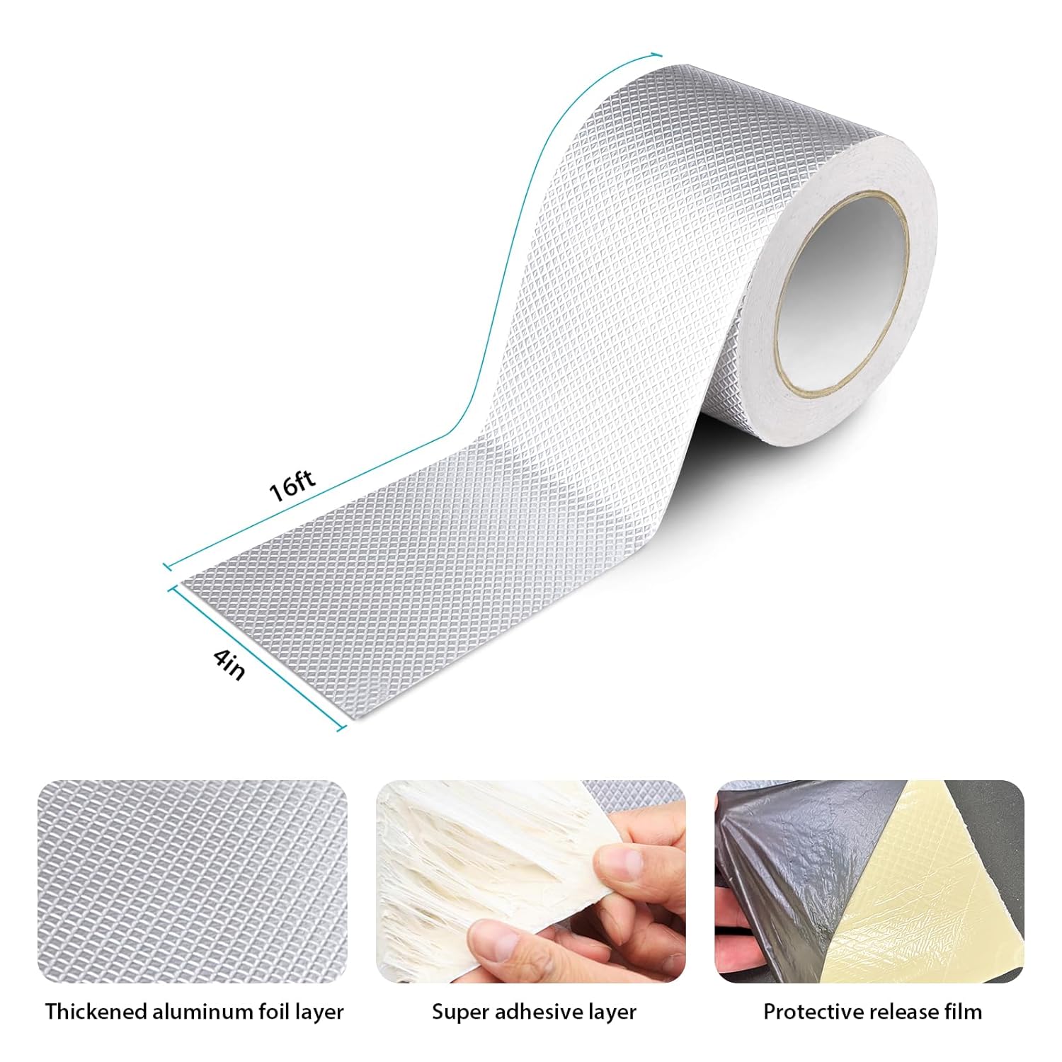 Super Waterproof Butyl Tape 4 Inch, 4" x 16ft Super Sticky Aluminum Foil Tape Leakproof Sealant Tape for Metal Roofing, RV Roof Repair, Gutter Leak, Boat, Pipe, Window & Glass Sealing