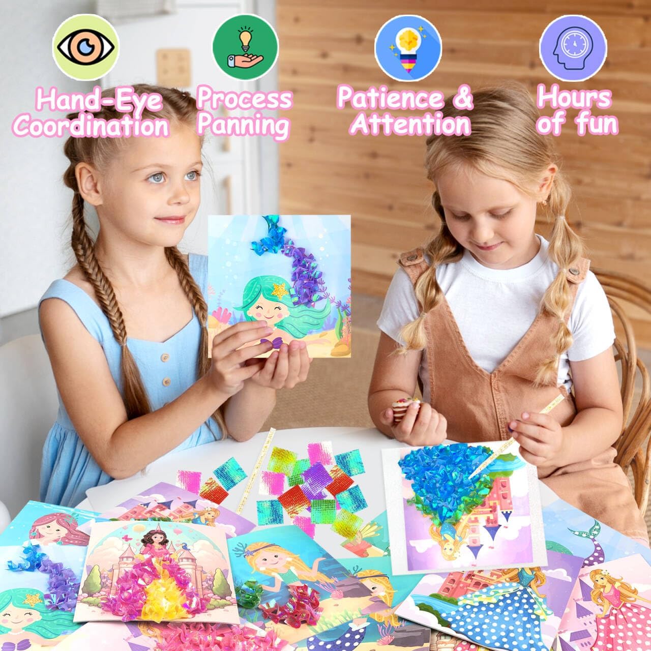 Poke-in Fun Art Fabric Craft,Magical Princesses Kits,Arts and Crafts for Kids,Mess Free Kids'Paper Craft Kits,Art Activity Birthday Christmas Gift Ideas for Children,Toys for Girls &Boys Ages 4-10+