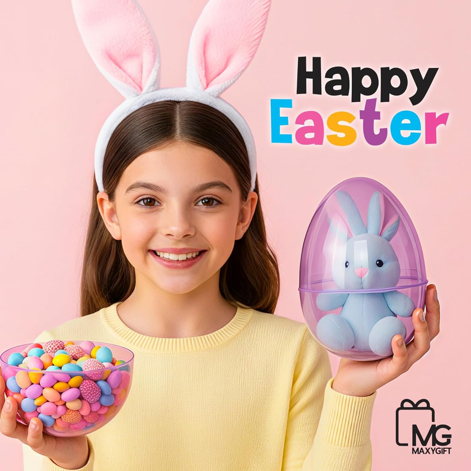 MAXYGIFT Large Plastic Easter Eggs 6” – 12 Pack – Empty Fillable Easter Eggs for Egg Hunt Supplies, Candy, Toys & Basket Stuffers Jumbo