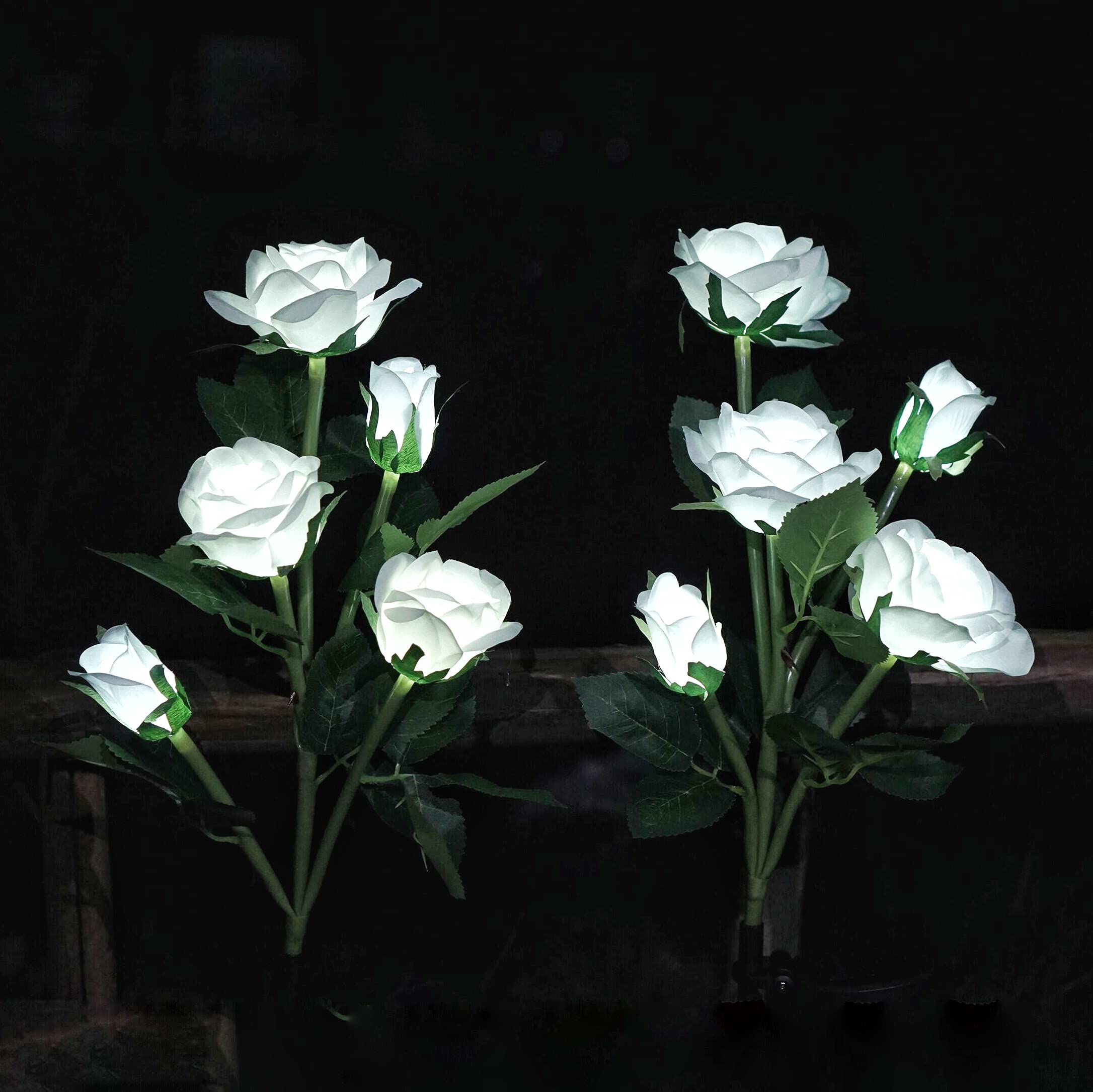 Solar Garden Rose Lights Decorman 2 Pack Realistic Solar Outdoor Flower Lights Waterproof LED Stake Landscape Decorative Lights