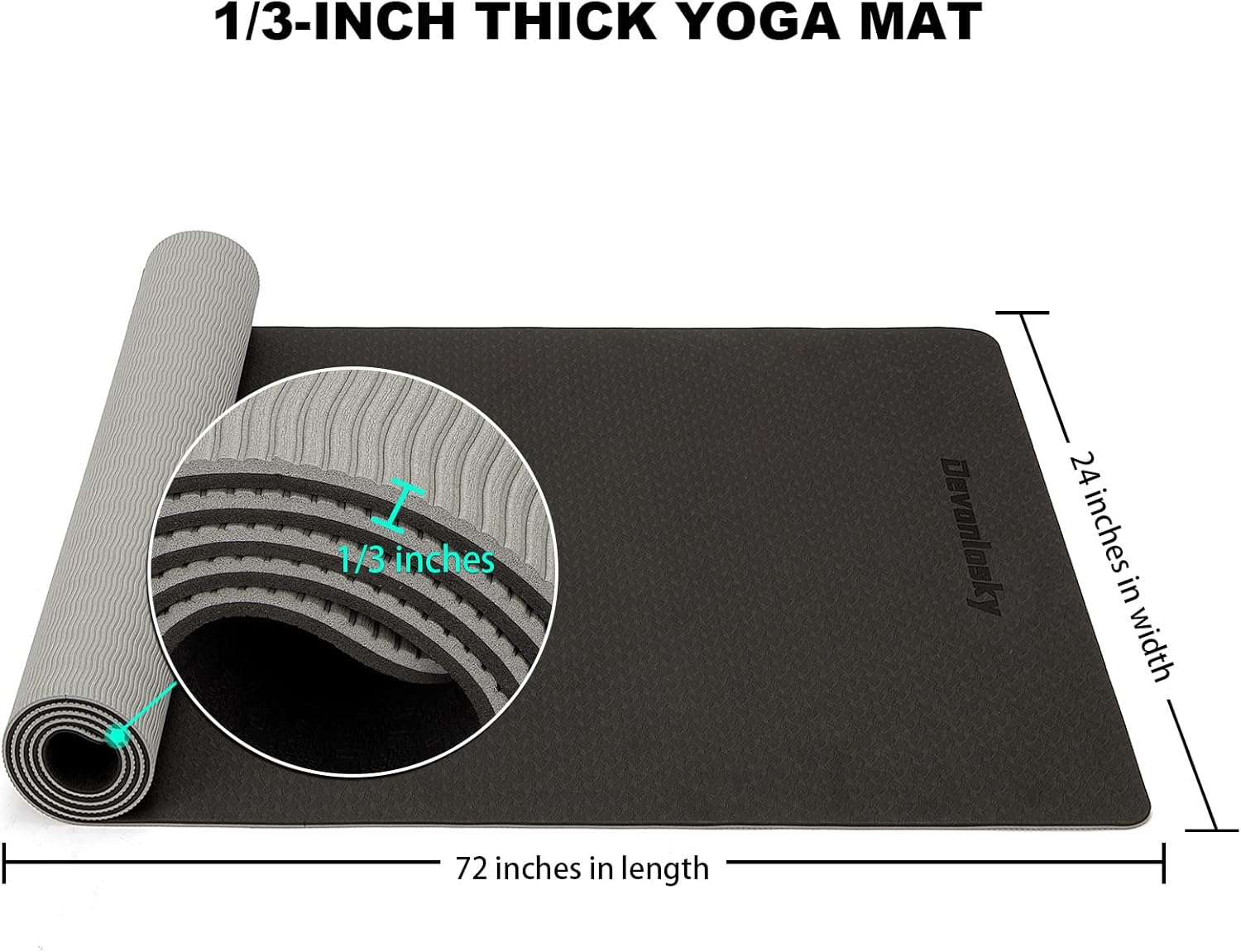 Devonlosky Yoga Mat, Non-slip Eco Friendly Exercise Yoga Mat for Men and Women, 1/4-Inch Thick High Density Pro Mat with Carrying Strap for Yoga Pilates and Fitness Exercise : Everything Else