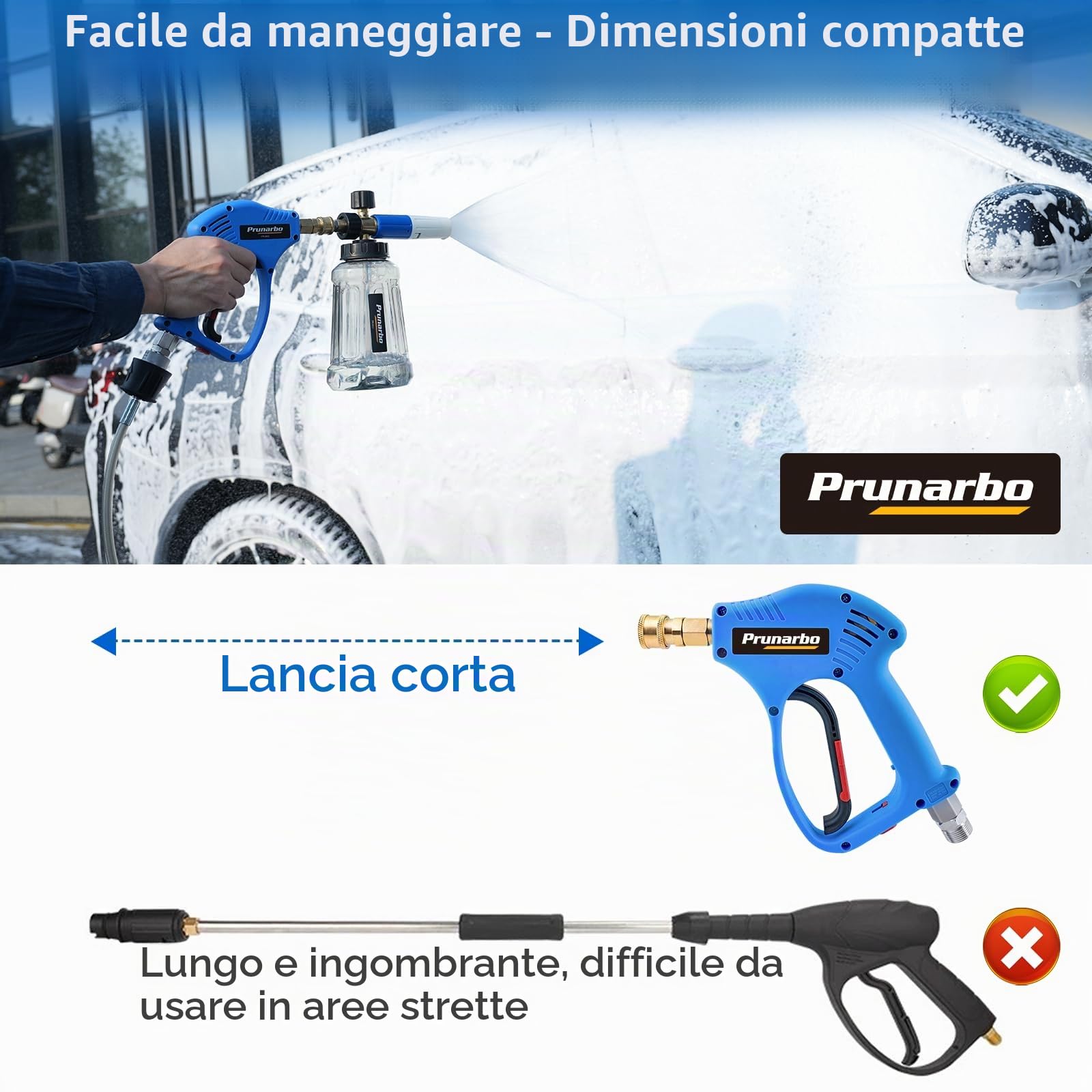 Pistola per Lavaggio a Pressione corta con Girevole - maniglia per acqua ad alta Pressione connettore rapido da 1/4 pollici 5 Punte per ugelli Pistola compatibile con Nilfish/Bosch Series